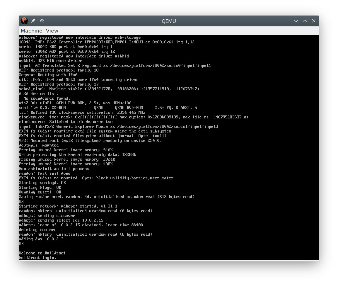 The Qemu VM booting up